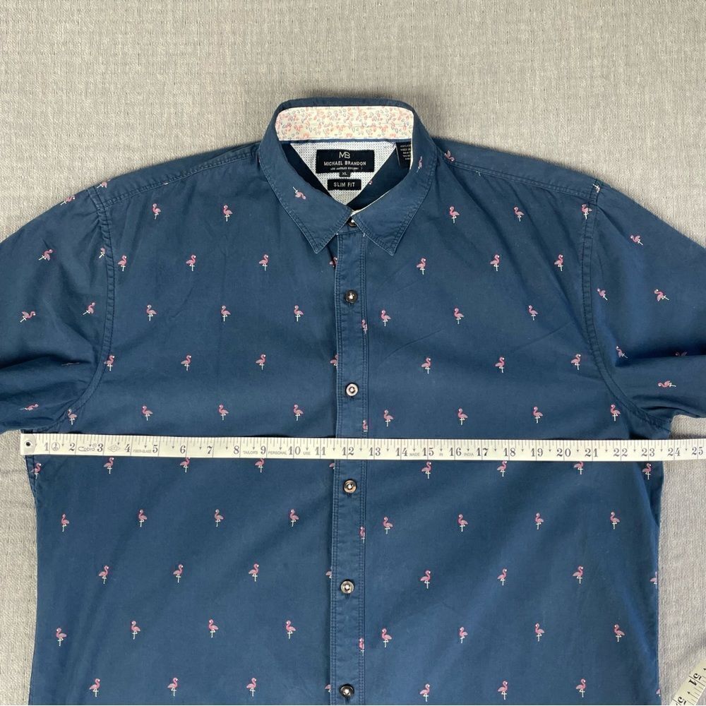 MB Michael Brandon Slim Fit Blue Flamingo Short Sleeve Button Down Shirt Men XL - Picture 4 of 6